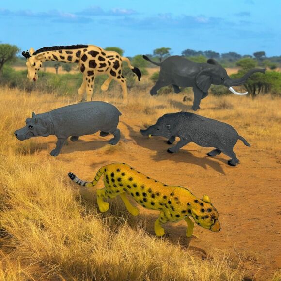 Multiple Other - Lot of 5 African Safari Jungle Animals Hard Plastic Figures Toys Misc Brand 3-6”